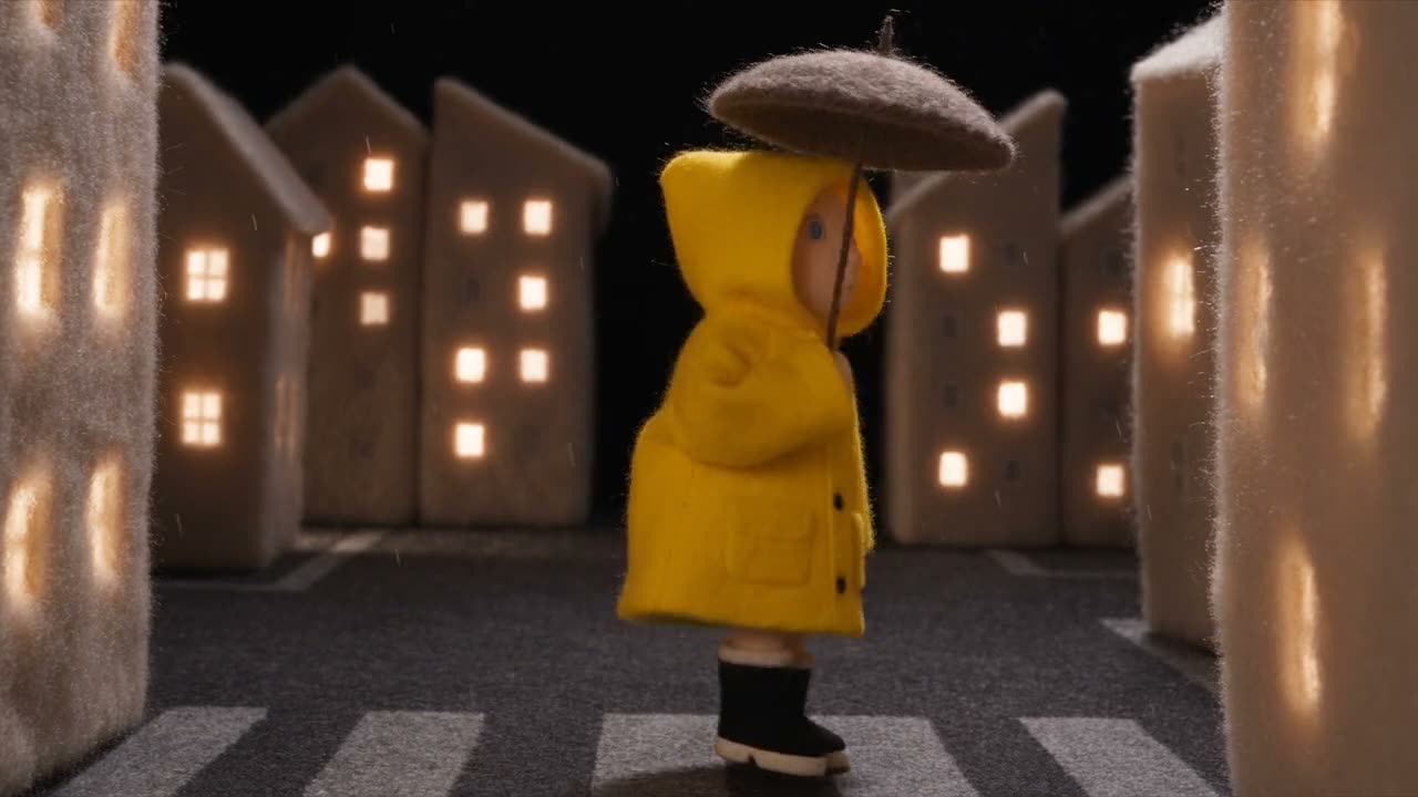 Needle-felt figure in a yellow raincoat